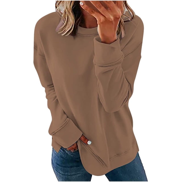 Chemises de Compression à Manches Longues pour Femmes à Col Rond Uni Plus Sweat-Shirt Oversize Pulls Coupe Ample à la Mode des Hauts Légers pour les Femmes de Grande Taille Gris M