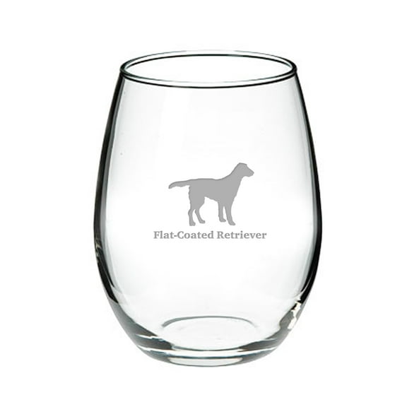 Flat-Coated Retriever Deep Etched Stemless Red Wine Glass