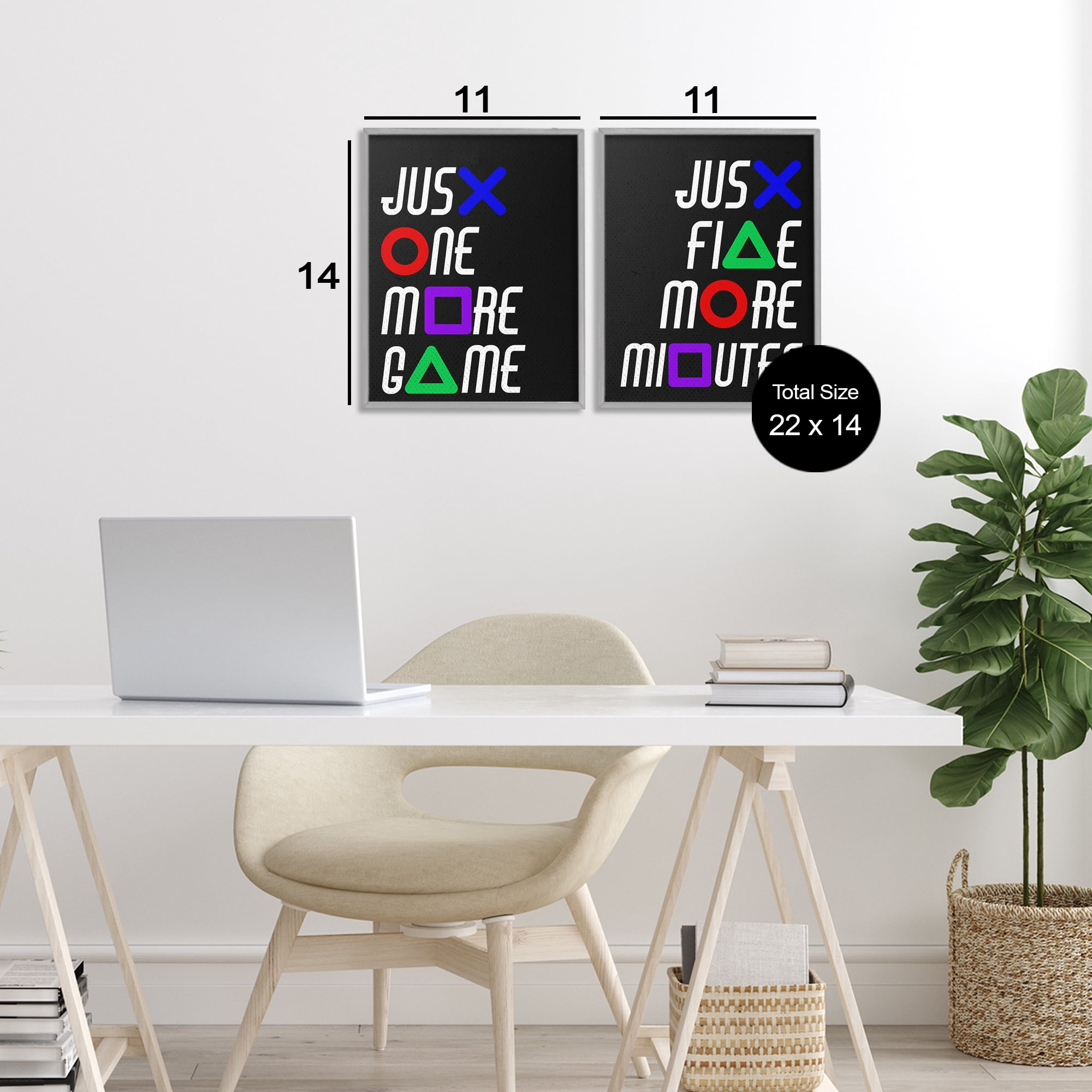 Gamer Button Symbols Phrases 2 Piece Gray Framed Giclee Art Set, design by Kim Allen