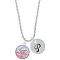 thumbnail image 1 of Delight Jewelry Silvertone Domed Multi Color RNA Silvertone Script Initial Disc - P - Charm Necklace, 20"+3", 1 of 4
