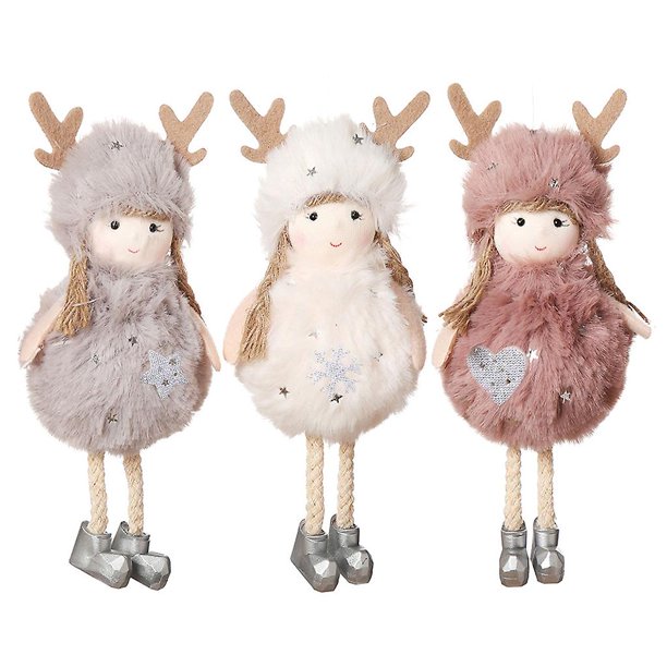 Paquete de 3 adornos para árbol de Navidad, colgantes de ángel para niñas, adornos navideños para el hogar