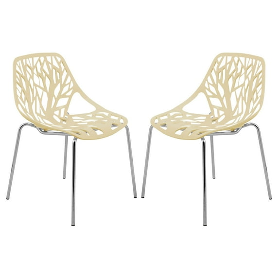 LeisureMod AC16CR2 31.5 x 20.75 x 21 in. Modern Asbury Dining Chair with Chromed Legs, Cream - Set of 2