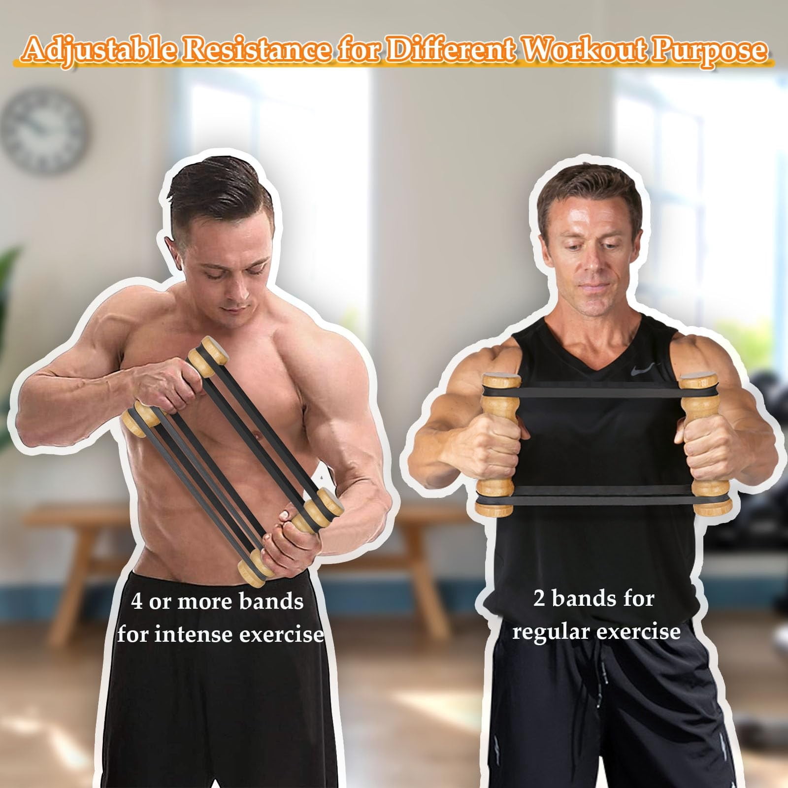 Fitness & Yoga Rip Stick Efficient Upper Body Workout Home Gym Adjustable Resistance Bands with Wooden Handles for Joint-Friendly Exercise 8 Bands Included