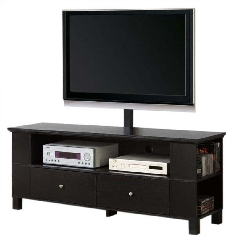 Pemberly Row 60" Wood TV Console in Black with Mount and Storage