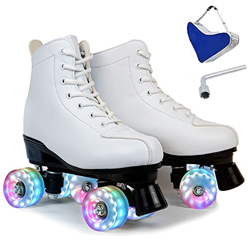Wuwer Roller Skates for Women and Men Four-Wheel Flashing Women's Roller Skates for Beginner Girls Indoor Outdoor with Shoes Bag 