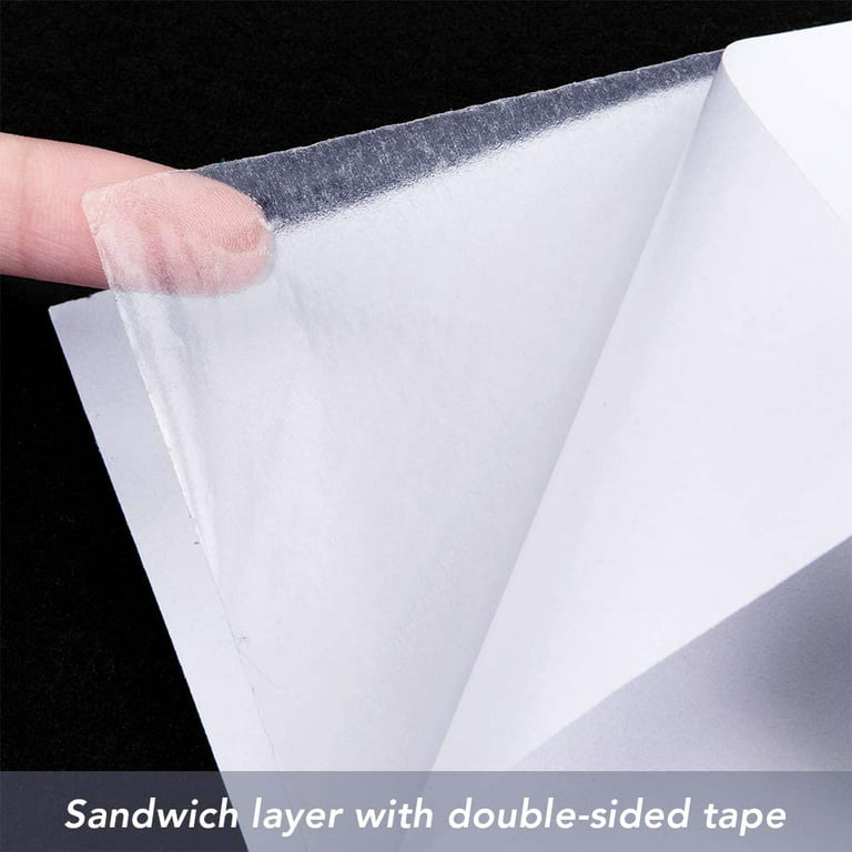 20 Sheet 8.3x5.7 inch Double Sided Sticky Sheets White Self Adhesive Tape (0.2mm) Sandwich Layer with Double Side Tape for Gift Wrapping Paper Craft