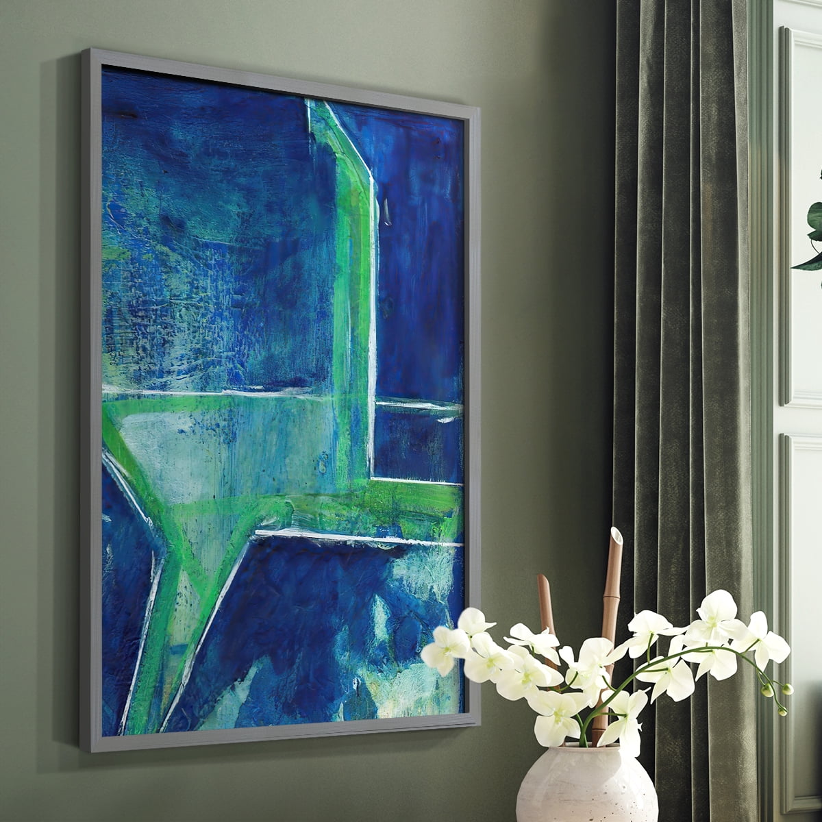 Geometric in Cool VIII Framed Print in Gray Solid Wood Framed Print No Nail Hanging