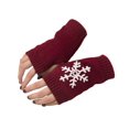 thumbnail image 1 of 1 Pair Knit Half Finger Glove Comfortable Winter Simple Knitting Craft Fingers Covers Hand Mittens with Snowflake Pattern, 1 of 6