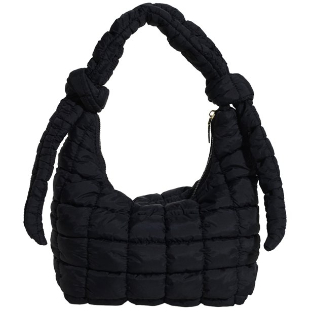 8072 Bolso Bandolera Bordado Algodón Bolso Hombro Algodón Plisado (Negro)