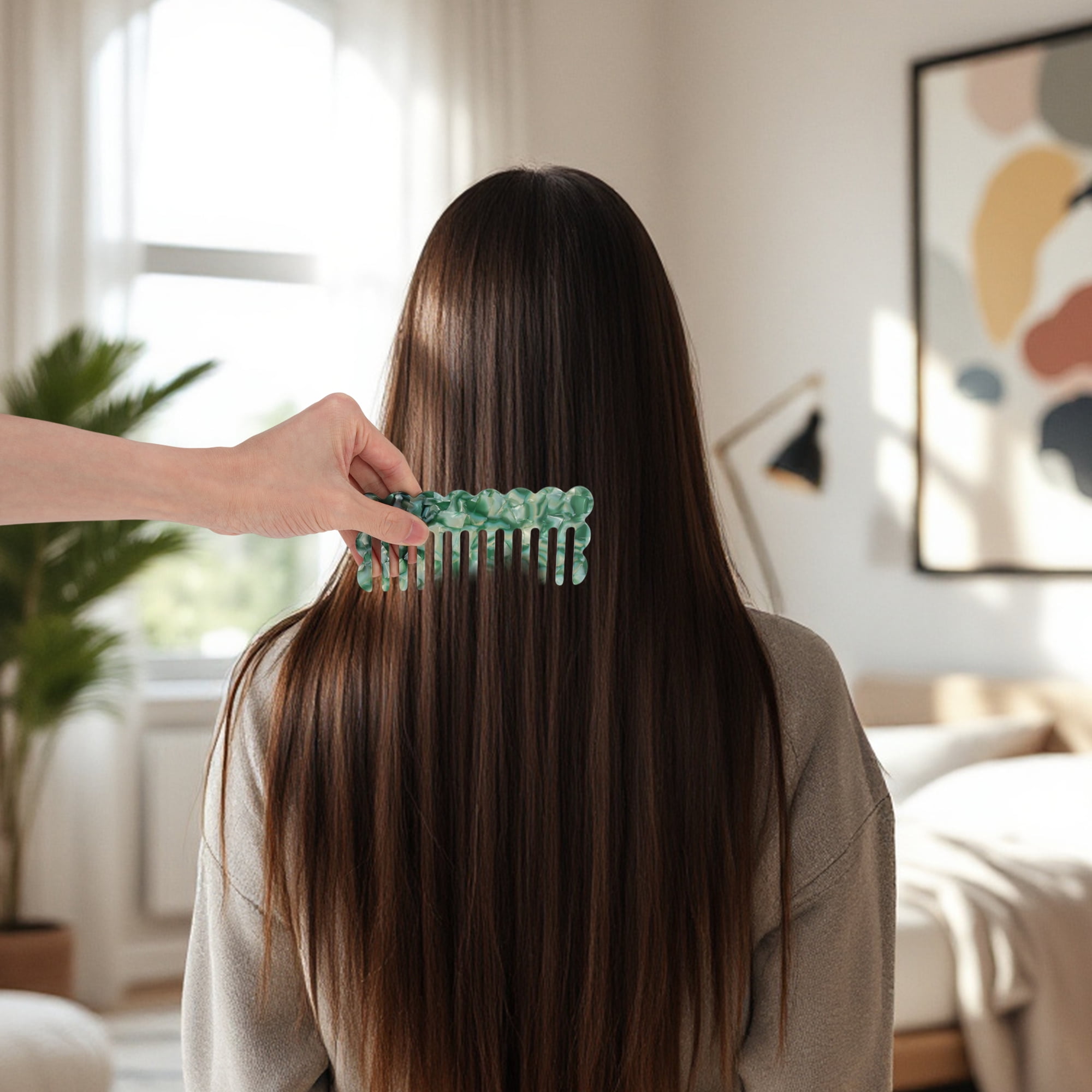 Unique Bargains 1 Pc Stylish  Portable Marble Pattern Hair Comb for All Hair Types Green