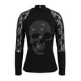 thumbnail image 2 of Skksst Womens Sequins High Neck Lace Long Sleeve Gothic Skull Blouse T Shirt Tops, 2 of 4