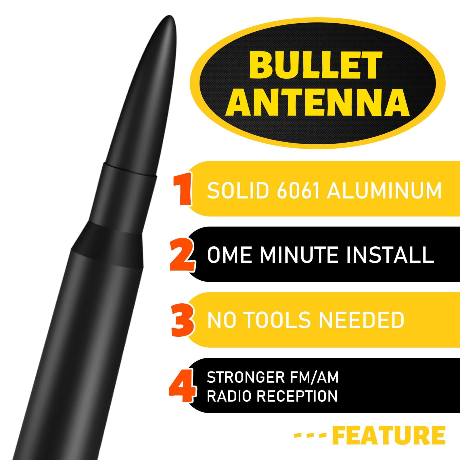 Black 5.3-Inch Aluminum Bullet Antenna,Suitable for Chevrolet Silverado,Ford,Jeep Cfically for Optimizing FM/AM Reception