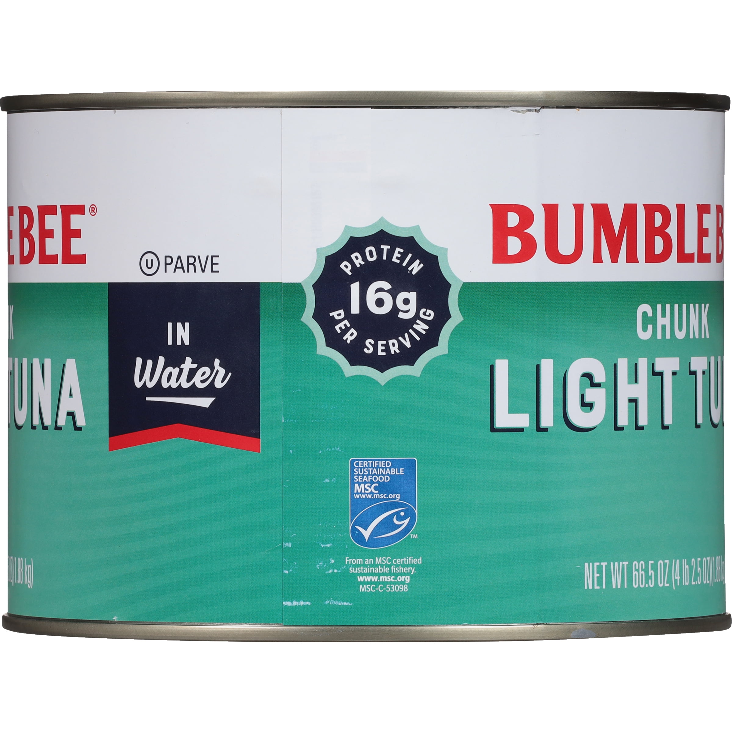(4 pack) Bumble Bee Chunk Light Tuna in Water, Wild Caught, Gluten Free, 17g Protein per Serving, Shelf Stable Can, 66.5 oz