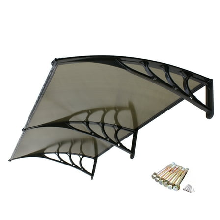 CZMDZH Window Awnings for Doors Canopy Polycarbonate Cover Front Door Outdoor Patio Awning Canopy UV Rain Snow Sunlight Protection Hollow Sheet, Brown Board & Black Bracket