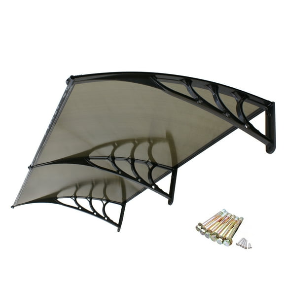 CZMDZH Window Awnings for Doors Canopy Polycarbonate Cover Front Door Outdoor Patio Awning Canopy UV Rain Snow Sunlight Protection Hollow Sheet, Brown Board & Black Bracket