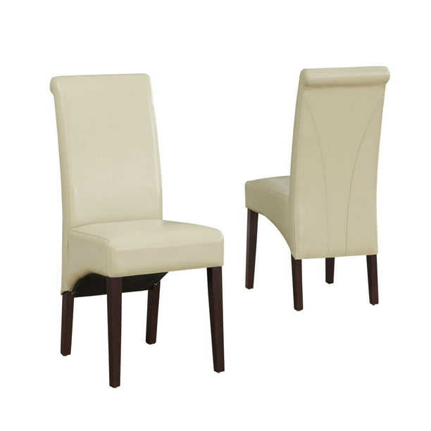 Simpli Home Avalon Deluxe Parson Dining, Cream Leather Parsons Dining Chair
