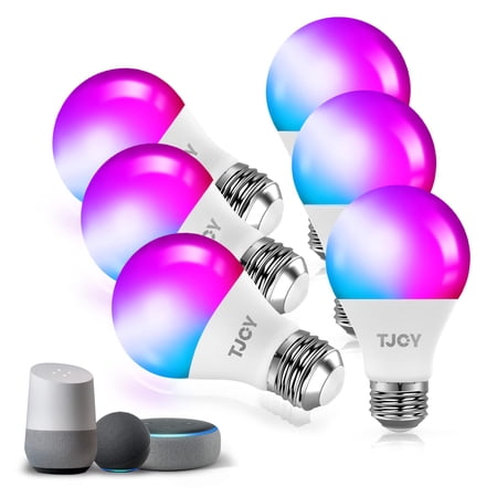 TJOY 6 Pack Smart Light Bulbs, Smart Bulbs that Compatible with Alexa & Google Assistant, RGBCW Led Color Changing Light Bulbs, Dimmable A19 E26 Multicolor Led Light Bulbs, No Hub Required