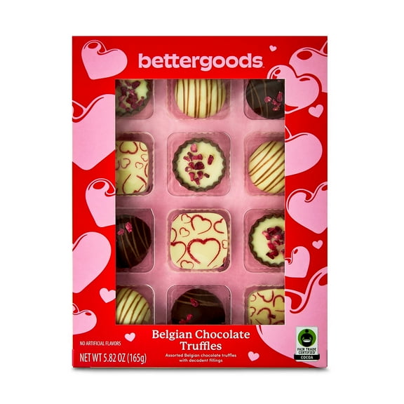 bettergoods Valentine's Day Belgian Chocolate Truffles, 5.82 oz, 12 Count