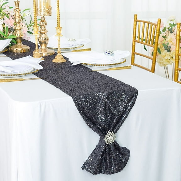 Wedding Linens Inc. 12"x108" Sequin Taffeta Table Runner for Wedding, Luxury Events, Party use - Pewter / Charcoal