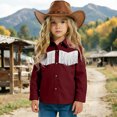 thumbnail image 2 of mgoYE Western Boys' Girls Button-Down Shirts Long Sleeve, Pearl Snap Shirt(Wine,5-6 Years), 2 of 9