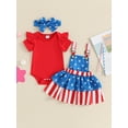 thumbnail image 4 of Hirigin 4th of July Baby Girl Outfits 0 3 6 12 18 24 Months Ruffle Sleeve Romper Star Stripe Suspender Skirt Overalls Dress, 4 of 8