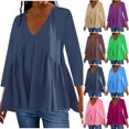 thumbnail image 2 of VERUGU Womens Tops 3/4 Sleeve V-Neck Pleated Shirts Summer Trendy Layered Solid Basic Tee Loose Casual Flowy Comfy Plain Tunic Blouses Brown M, 2 of 6