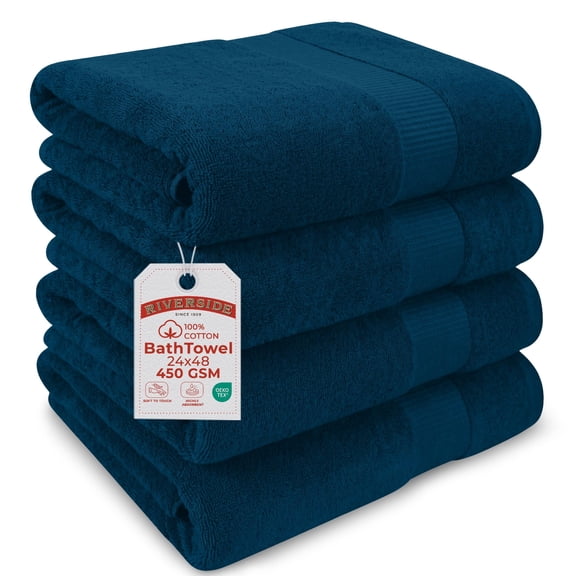 RIVERSIDE Cotton Bath Towels 24 x 48 Set of 4 with 450 GSM Soft Absorbent and Lightweight for Bathroom Spa - Dark Blue
