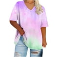 thumbnail image 2 of Fnooota Women's Plus Size T-shirts, Tie Dye Workout V-Neck Casual Short Sleeve Tops Purple Size 5XL, 2 of 4