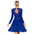 thumbnail image 2 of YONGHS Women's Rhinestone Lyrical Dance Dress Long Sleeve Sheer Mesh Contemporary Dance Costume Blue M, 2 of 7