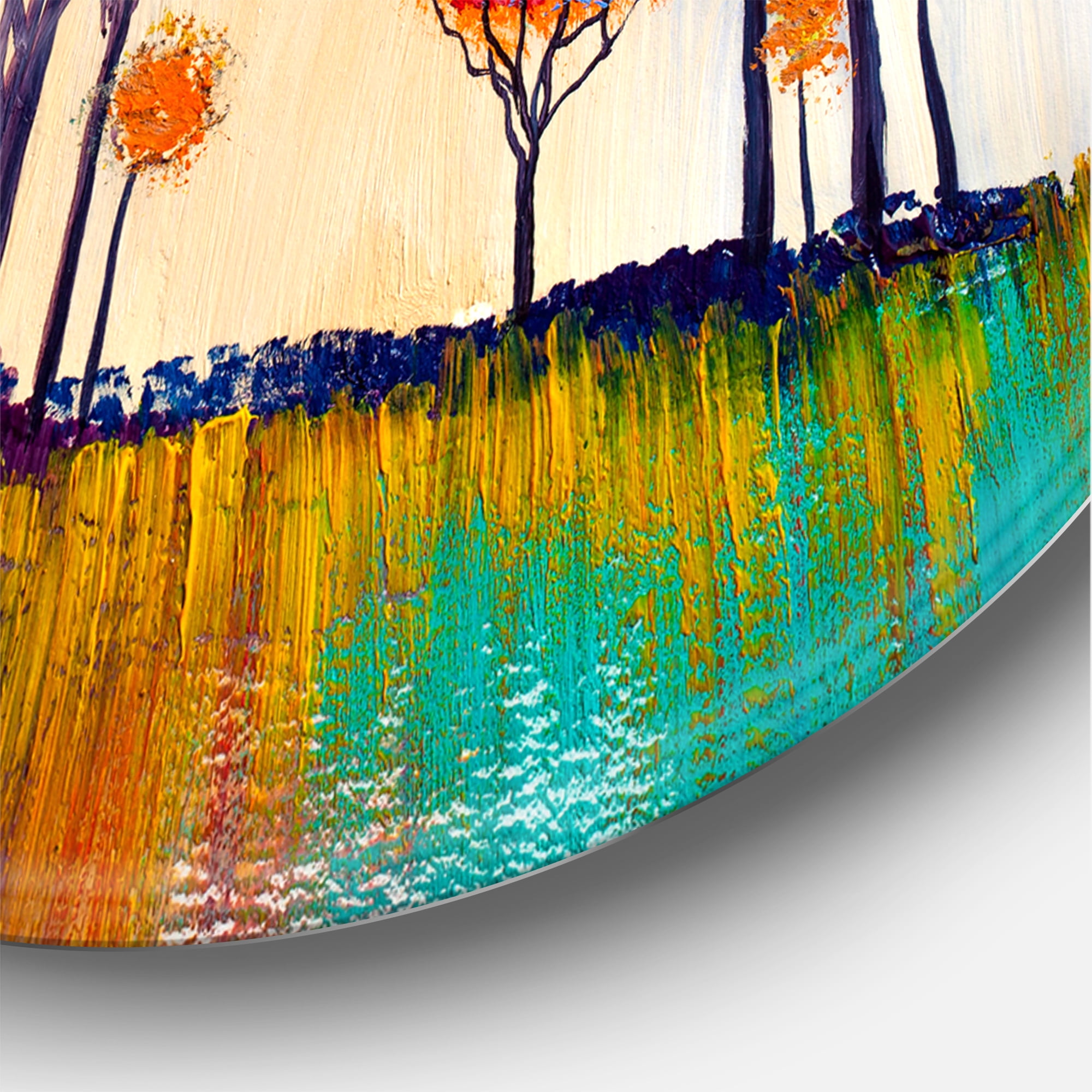 Designart 'Colourful Landscape Trees Impressionist I' Modern Circle Metal Wall Art 36x36 - Disc of 36