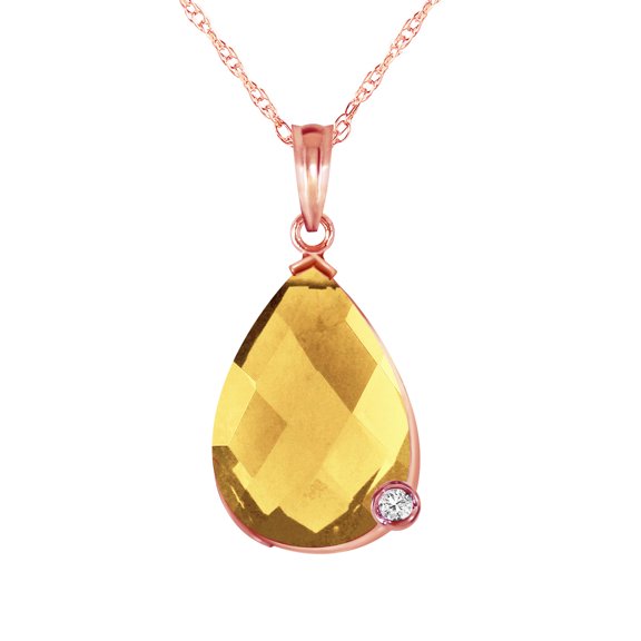 Galaxy Gold 14K Rose Gold 5.04 Carat Natural Briolette Checkerboard Cut Citrine and Diamonds Necklace - November Birthstone - Warmth & Prosperity - 16" to 24" - Fine Jewelry for Women