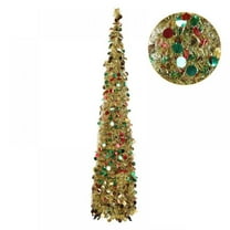 Pop Up Christmas Tinsel Tree with Lights - Collapsible Colorful Sequin Artificial Christmas Pencil Trees Decorations for Home Apartment Party Indoor Outdoor (5 Foot - Colorful Gold)