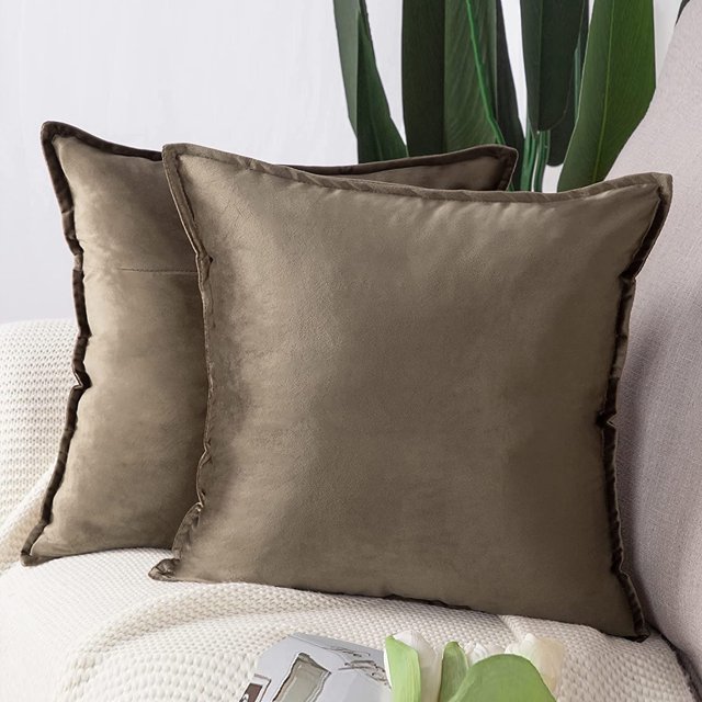 2 uds. Fundas de cojín decorativas de terciopelo suave estilo lujoso para sofá dormitorio marrón claro 45*45cm