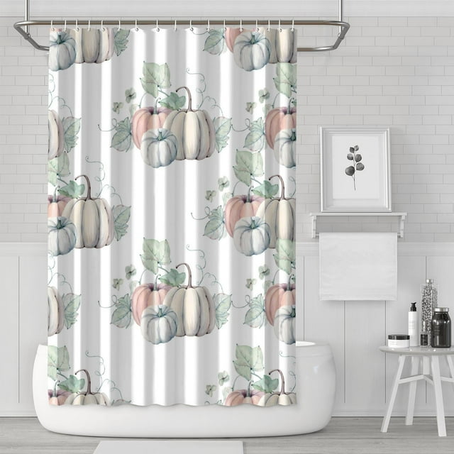 Rideaux de Douche Récolte de Citrouilles Rustiques d'Automne, Rideau de Douche Lavable avec Crochets en Tissu Polyester Rétro pour Salle de Bain Halloween Noël Hôtel Dortoir