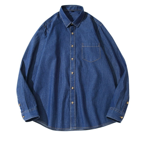 Camisas s Para Hombre Interior Camisa vaquera de manga larga para hombre ropa de trabajo de tendencia de Color solido informal y comoda chaqueta de camisa juvenil Navy 4XL Walmart en