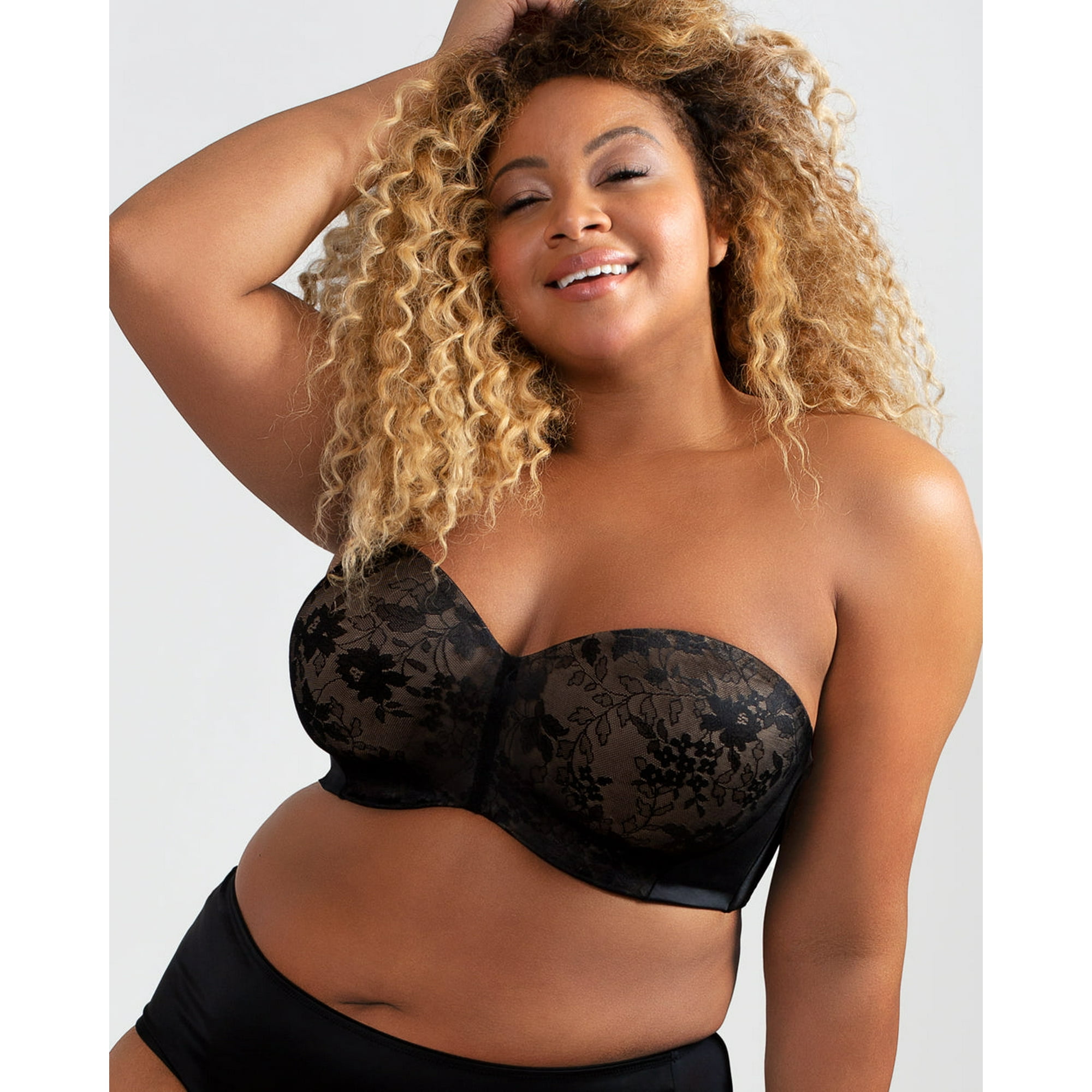 Plus Size Strapless Push-Up Lace Sling Straight Back Bra, 43% OFF