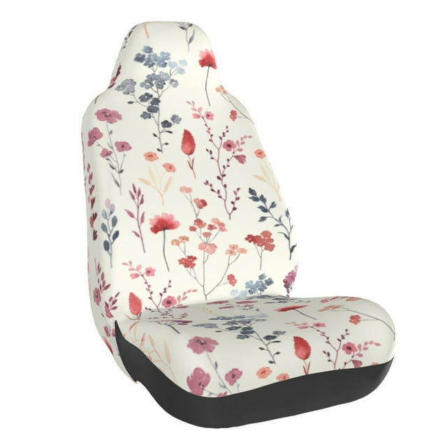 Wukai Wildflower Watercolor 3 Full Set Car Seat Covers with Soft Padding Universal Auto Front Seats Protector and Cushion Mat
