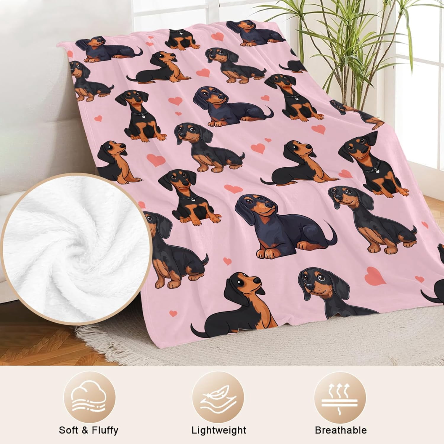 Dachshund Blanket Flannel Dachshunds Dog Throw Blanket Ultra Soft Cozy Fleece Decor Blankets Gift for Kids Boys Girls Adults Couch Sofa Bed 50" x 40"
