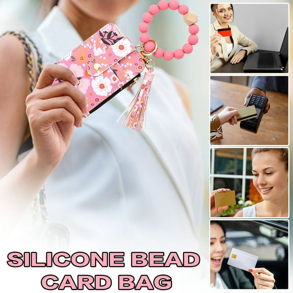 HomeKingdee Women's Boho Beaded Wallet, Wristlet Wallet Keychain With Beaded Tassel Flower Pattern