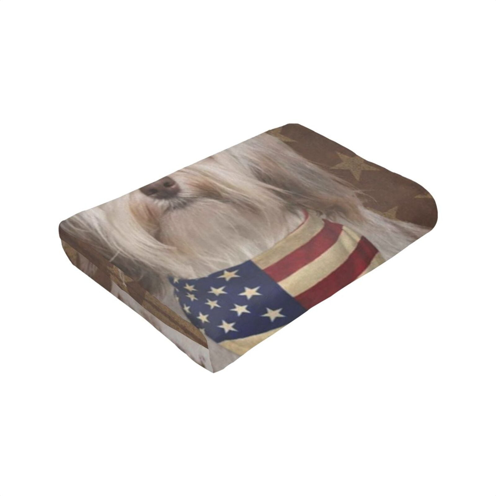 Wijzvio Havanese Dog With Vintage American Flag Throw Blanket Soft Fuzzy Fleece Blanket For Couch Bed Living Room Decoration 60"X50"