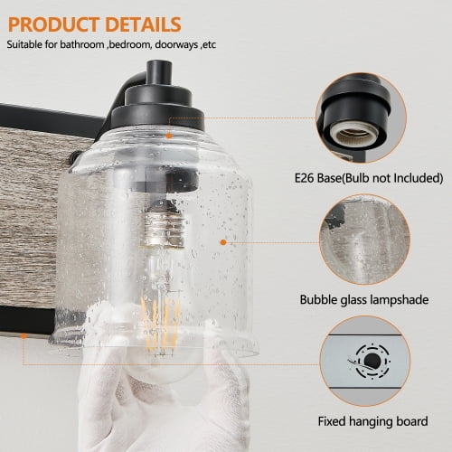 ACE-LIGHTS,4-Light Farmhouse Vanity Light Fixture,Bathroom Wall Sconce(Bulb Not Included) with Clear Seeded Glass Shades,Modern Industrial Design for Bathroom,Bedroom,Entrance,Passage(Black)