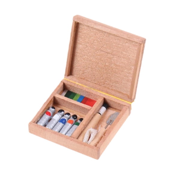 Bunblic Miniature Dollhouse Accessories Wooden Dollhouse Furniture Ideal Gift Watercolor Box Toy Mini Paint Box Pocket Painting Tool Set