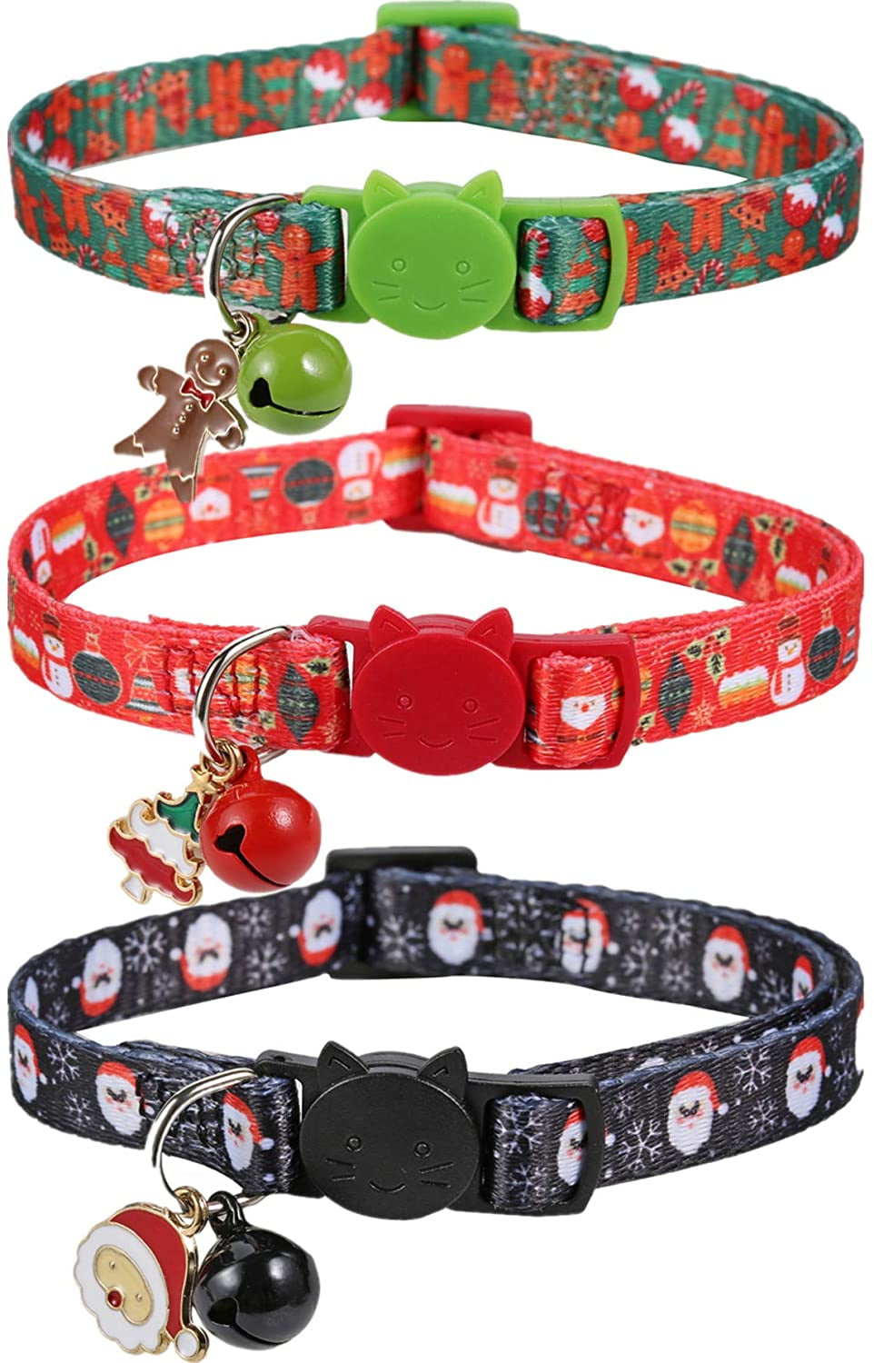Christmas Kitten Collar, 3 Pack Holiday Cat Collars with Bell and Xmas