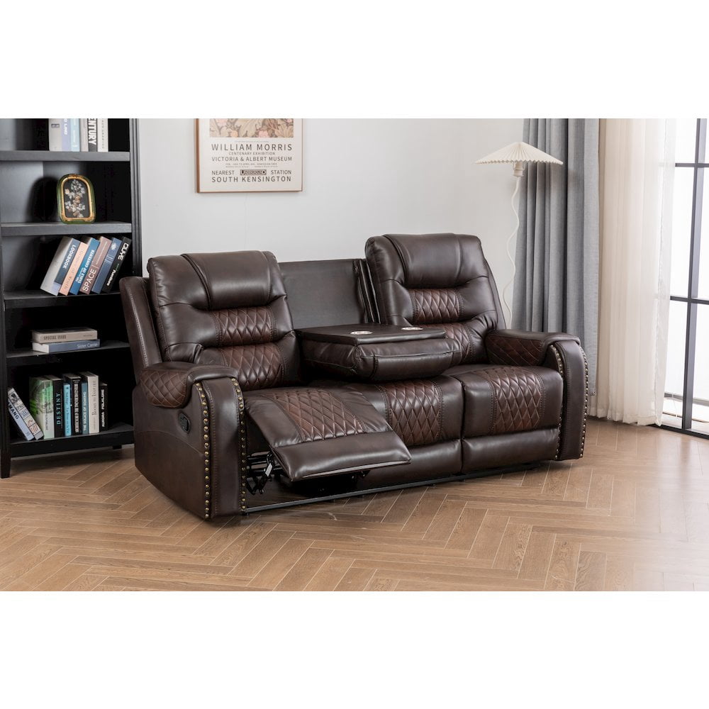 Ilyiano Two Tone Faux Leather Livingroom Reclining Sofa In Brown