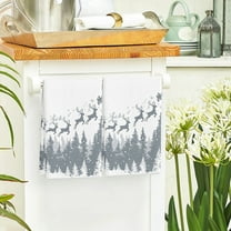 VOTRUDI Christmas Kitchen & Bathroom Towels, Quick Dry Soft Polyester 17.7x25.9in Gray with Reindeer/Christmas Trees