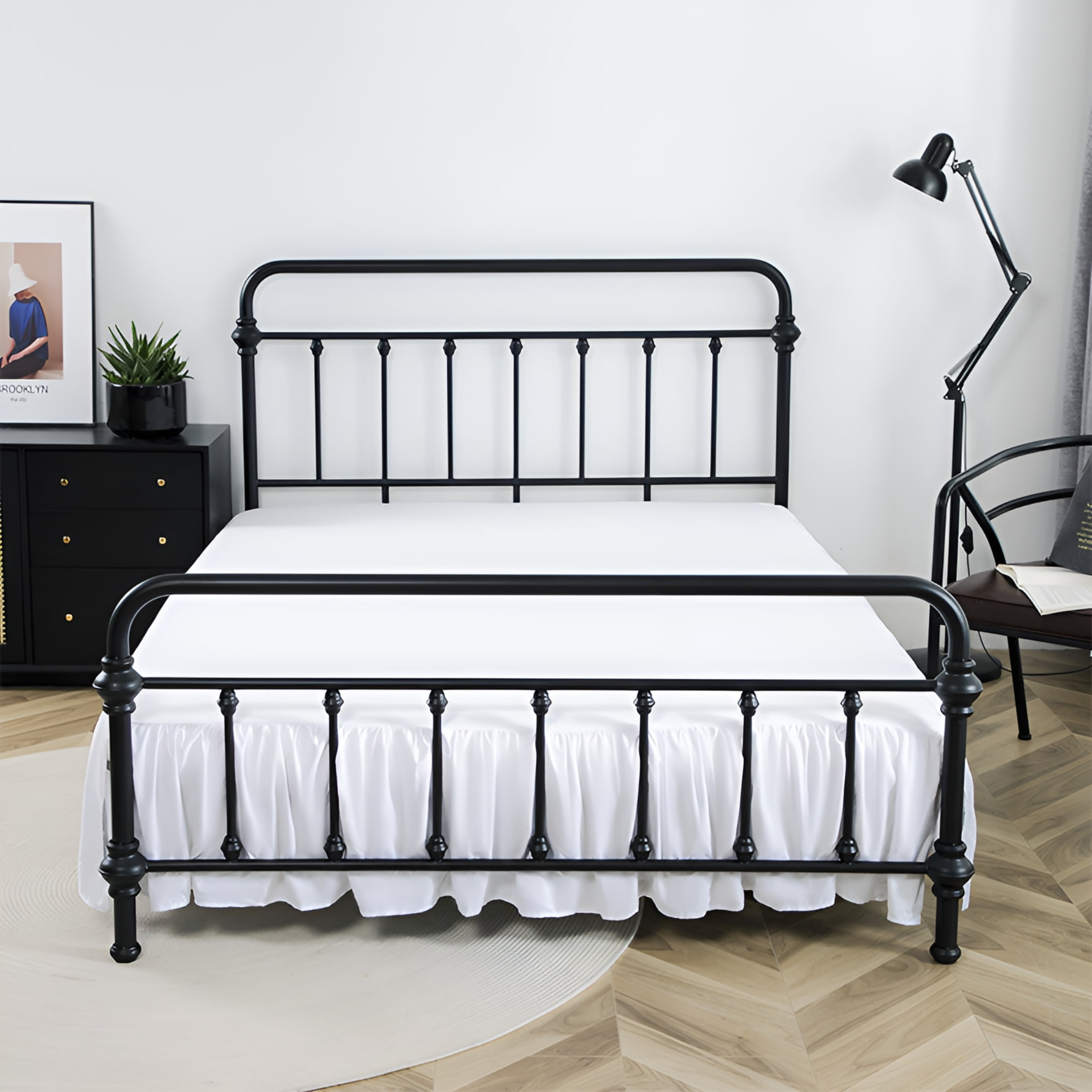 AUQ 100% Egyptian Cotton 800 Thread Count Dust Ruffle Bed Skirt, 18" Inch Drop Length Ruffle Bed Skirt, Queen Size (60" X 80") Inch, Black Solid