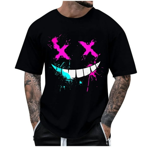 Men's Spooky Smile T Shirts Creepy Halloween Tees Short Sleeve Crewneck Novelty Scary Face Tops