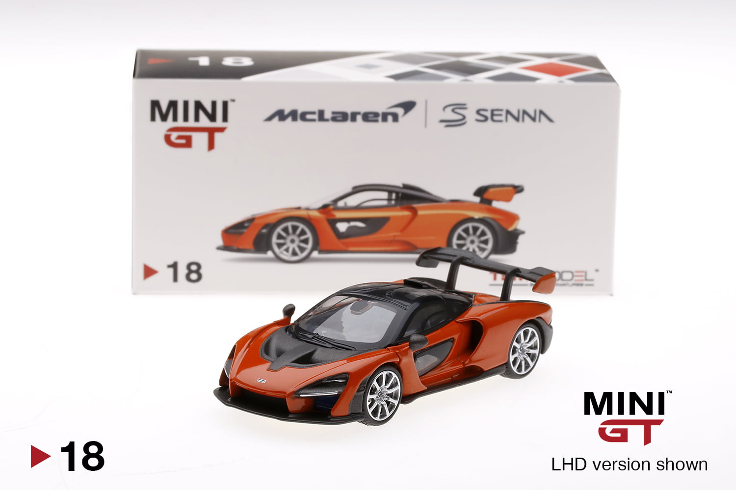 MINI GT MGT00018 McLAREN SENNA 1/64 DIECAST MODEL CAR ORANGE