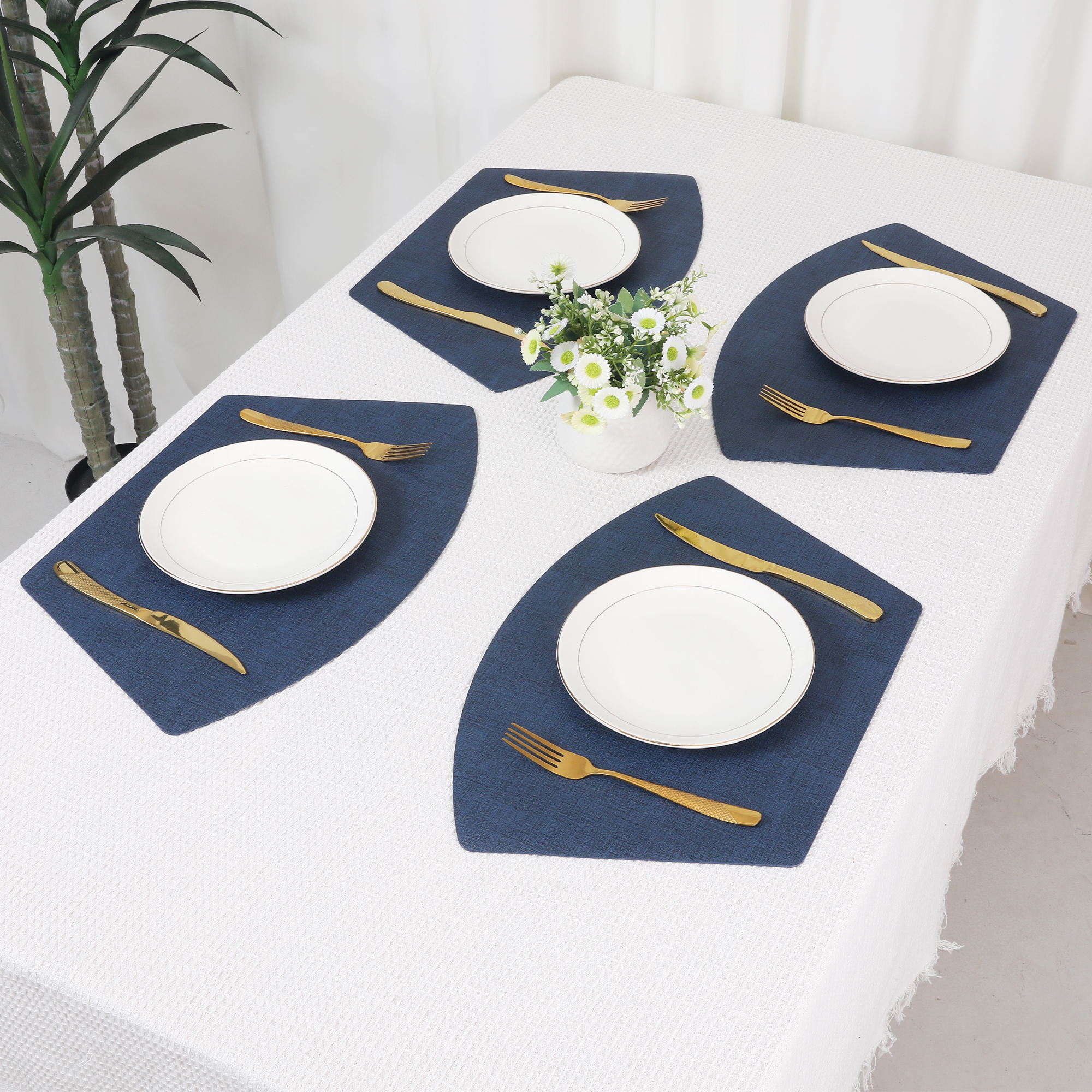Unique Bargains Set of 6 Faux Leather Placemats Dark Blue