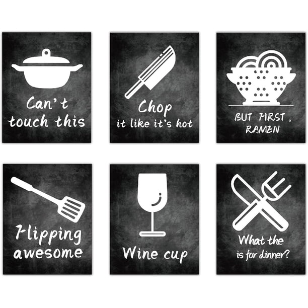 Impresiones de arte de pared de cocina, decoración de arte de pared de utensilios de cocina, impresiones de citas negras, carteles para restaurante, cocina, comedor, sala de repostería, decoración de